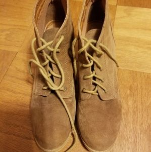 Tan suede heeled boots
